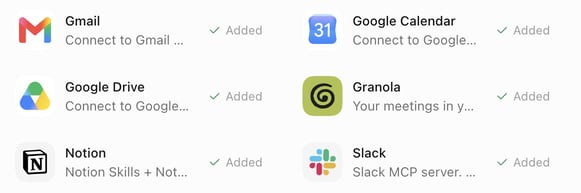 Подключённые к Grok Bot сервисы Gmail, Google Calendar, Google Drive, Granola, Notion и Slack