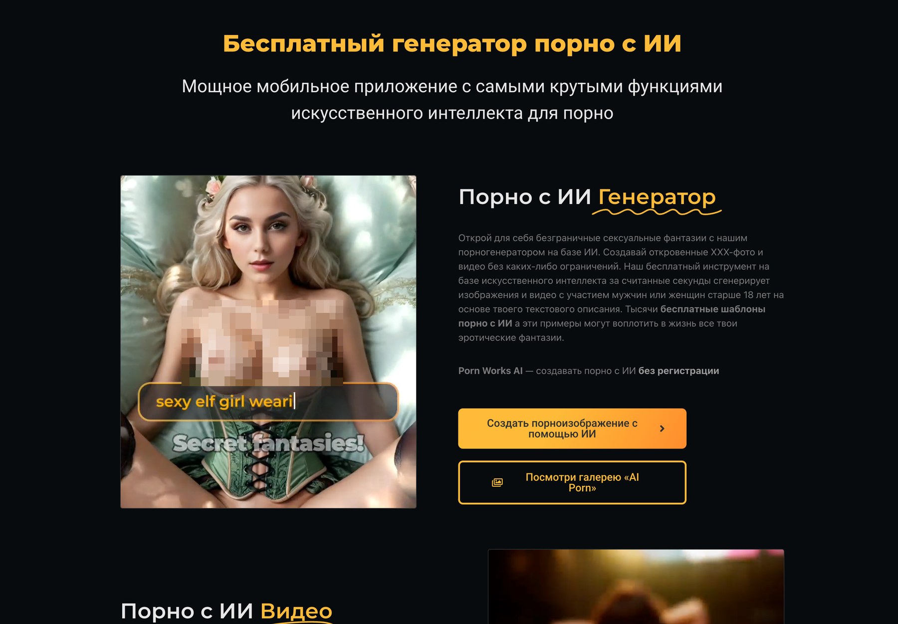 Главная страница PornWorks с генератором видео